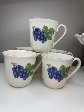 Epoch Collection Floral Fruit Mugs Set of 5 Grapes Dogwood Cottagecore